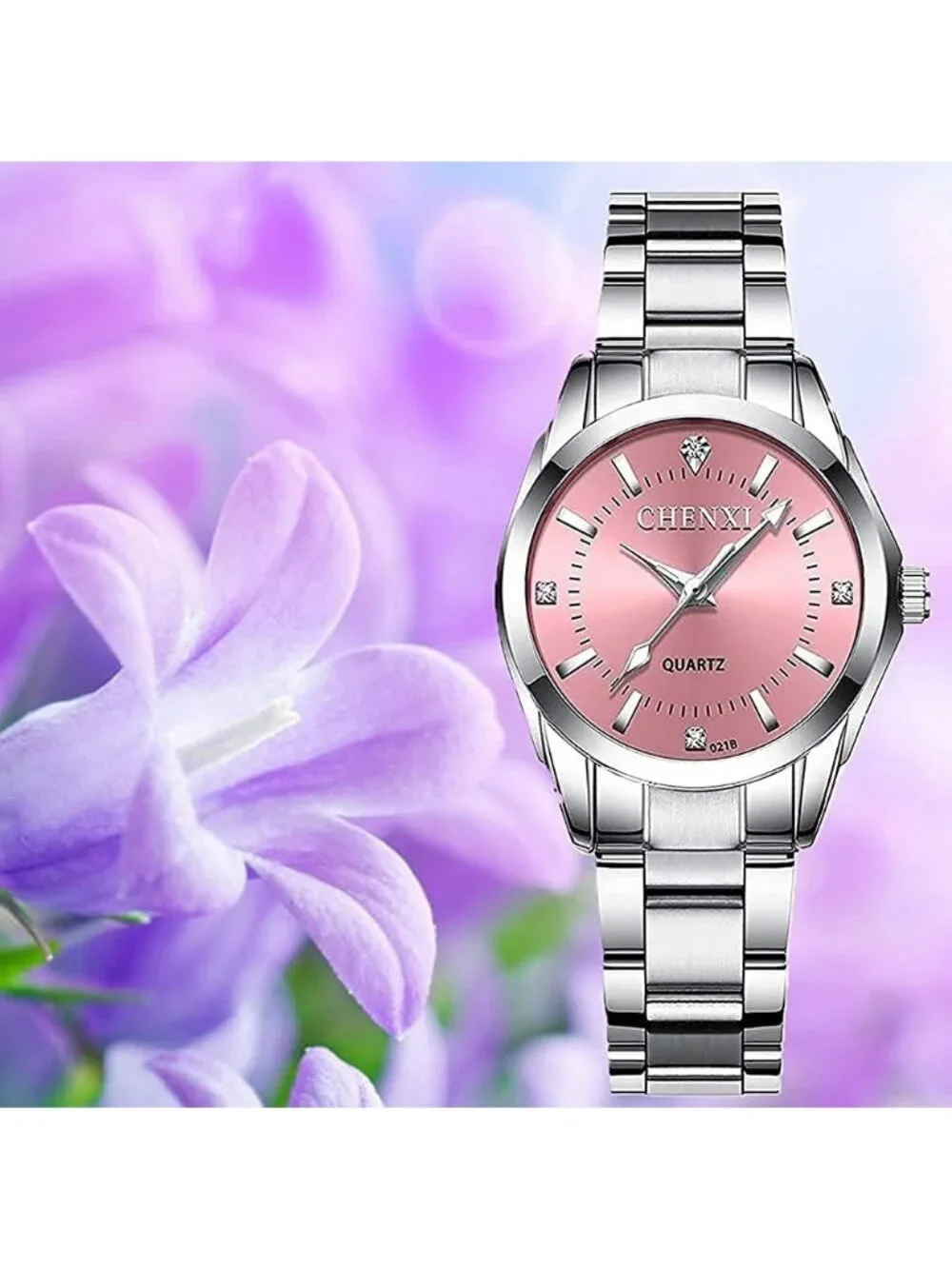 Women's Pink Analog Quartz Stainless Steel Luminous Waterproof Dress Watches